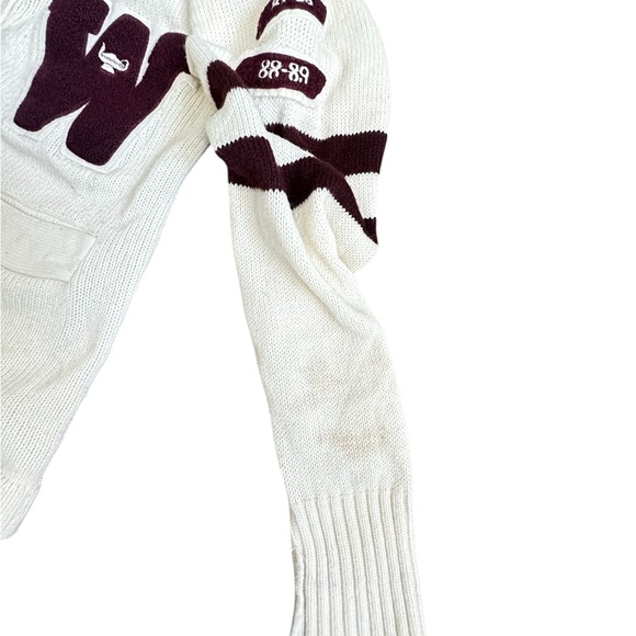 A390 Vintage varsity Letterman Sweater Cardigan. Real and Burgundy - Picture 5 of 9